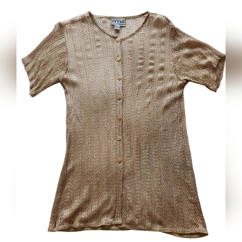 Vintage Style - Rayon Short Sleeve Cardigan - Size L